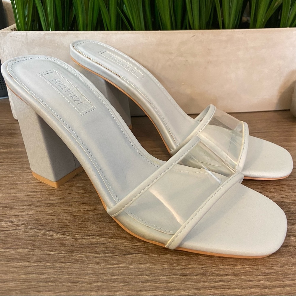 Forever 21 Light Blue with Clear Strap Chunky Block Heel Size 6.5